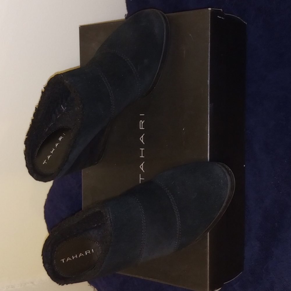 Black suede slip on